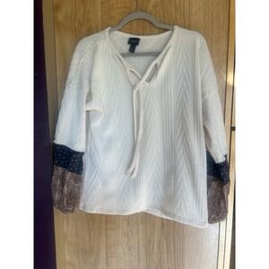 New Women's Medium Buckle Daytrip Waffle Contrasting Long Sleeve Knit Top